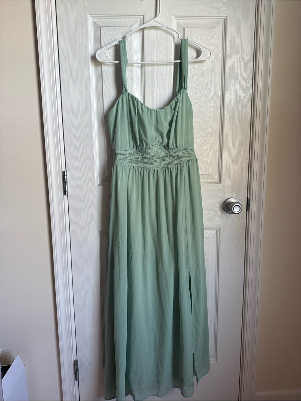 Grace Karin Sage Green Maxi Dress with Smocked Waist